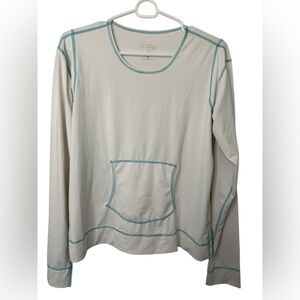 Athleta White Long Sleeve Top with Blue Accents Rash Guard